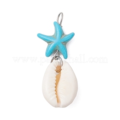 8Pcs 8 Colors Natural Cowrie Shell & Dyed Synthetic Turquoise Starfish Pendants&nbsp;PALLOY-JF04130-01