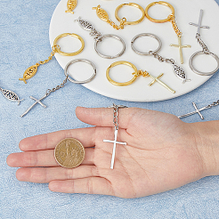 Jesus Fish & Cross Tibetan Style Alloy Pendant Keychain&nbsp;KEYC-AB00016