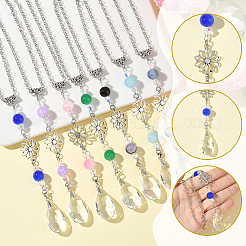 7Pcs 7 Colors Flower Alloy & Glass Teardrop Car Hanging Ornaments&nbsp;HJEW-SC0002-72