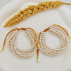 Adjustable Round Shell Pearl Multi-Strand Braided Bead Bracelets for Women&nbsp;WG86BBB-01