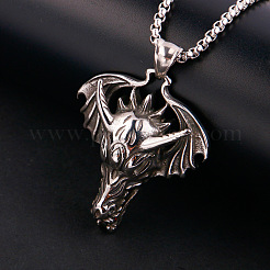 Dragon with Wing 304 Stainless Steel Ruby Rhinestone Pendant Necklaces for Men&nbsp;FS-WGA9886-01