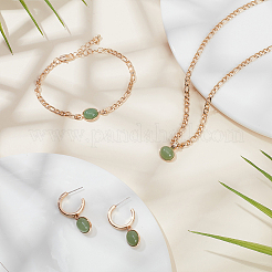 18K Real Gold Plated Natural Green Aventurine Oval Pendant Necklaces & Stud Earrings & Link Bracelet&nbsp;SJEW-AN0001-51