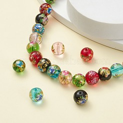 Flower Painted Handmade Lampwork Round Beads&nbsp;LAMP-I008-03