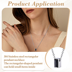 304 Stainless Steel with Black Glass Rectangle Pendant Urn Ashes Necklaces for Women Men&nbsp;NJEW-WH0013-83P-02