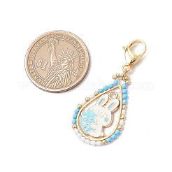 Easter Teadrop Glass Seed Beaded & Alloy Enamel Rabbit Pendant Decorations&nbsp;HJEW-MZ00187-01