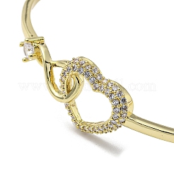 Infinity Heart Brass with Clear Cubic Zirconia Cuff Bangle with Safety Chains&nbsp;LS-BJEW-L683-02G