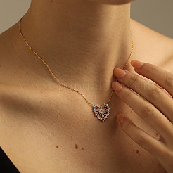Heart 925 Sterling Silver Micro Pave Clear Cubic Zirconia Hollow Pendant Necklaces for Women&nbsp;FS-WG64B65-01