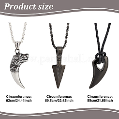 3Pcs 3 Styles Horn & Spearpoint & Wolf 304 Stainless Steel Pendant Necklaces Set with Wax Rope for Men Women&nbsp;NJEW-AN0001-45