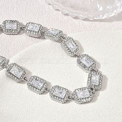 304 Stainless Steel Full Rhinestone Rectangle Link Chain Bracelets&nbsp;SA-CBABBEA-03P