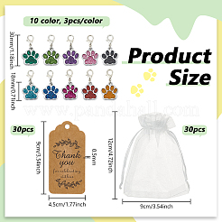 30Pcs 10 Colors Alloy Enamel Dog Paw Prints Pendant Decorations&nbsp;HJEW-PH02412