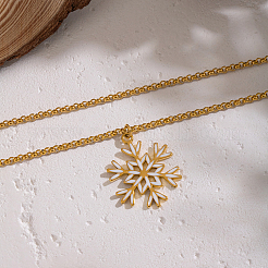 Minimalist 304 Stainless Steel Enamel White Snowflake Pendant Necklaces for Women&nbsp;NO8875