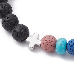 Natural Lava Rock & Synthetic Turquoise Beaded Stretch Bracelets&nbsp;BJEW-JB09985-01