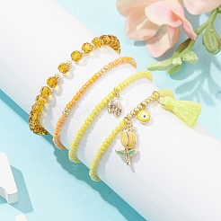 4Pcs 4 Style Evil Eye Valentine's Theme Alloy Enamel & Polycotton(Polyester Cotton) Tassel Charm Bracelets Set&nbsp;BJEW-JB09618-04