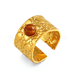 304 Stainless Steel & Natural Tiger Eye Open Cuff Rings for Women&nbsp;WG74390-01