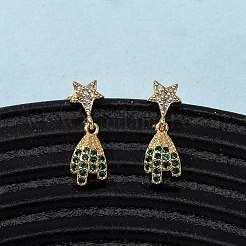 Brass Micro Pave Cubic Zirconia Star Dangle Stud Earrings&nbsp;EJEW-K267-24G