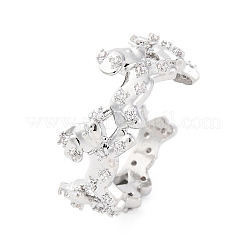 Brass Micro Pave Clear Cubic Zirconia Cuff Rings for Women&nbsp;RJEW-G345-02P