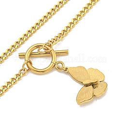 Ion Plating(IP) 201 Stainless Steel Twisted Chain Butterfly Pendant Necklaces&nbsp;NJEW-K270-21G