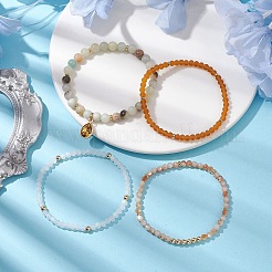 4Pcs 4 Styles 6mm Round Natural Flower Amazonite & Glass Beaded Stretch Bracelet Sets&nbsp;BJEW-JB10605