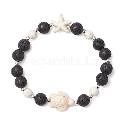 Synthetic Turquoise and Natural Lava Rock Beads Stretch Bracelets for Men Women&nbsp;BJEW-JB11824-02