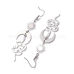Snake & Sun & Moon 201 Stainless Steel & Brass Dangle Earrings for Women&nbsp;EJEW-TA00497