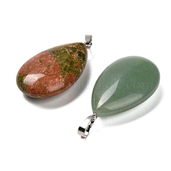 Natural Red Jasper & Black Onyx(Dyed & Heated) & Rose Quartz & Quartz Crystal & Green Aventurine & Unakite & Sodalite Teardrop Pendants&nbsp;G-Z088-05P