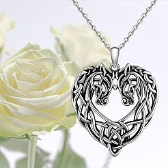 Alloy Viking Knot Heart Horse Pendant Necklaces&nbsp;FS-WG2DD1C-01