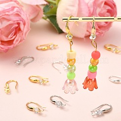 40Pcs 4 Colors Brass Micro Pave Clear Cubic Zirconia Hoop Earring Findings&nbsp;KK-CJ0003-97