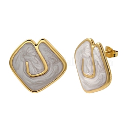 Rhombus 201 Stainless Steel Enamel Stud Earrings&nbsp;EJEW-Z151-12G-01