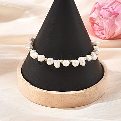 Natural Cultured Freshwater Pearl & Brass Beaded Bracelets for Women&nbsp;BJEW-JB13871