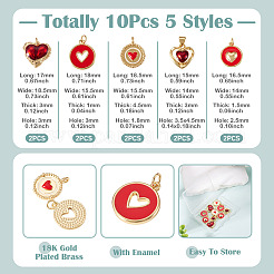10Pcs 5 Styles Heart Theme Brass Enamel Pendants&nbsp;KK-TA0008-88