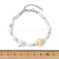 Natural Trumpet Shell & Dyed Yellow Jade & Glass & Synthetic Turquoise Beaded Bracelets for Women&nbsp;BJEW-JB14106