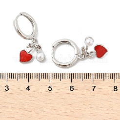 Heart Brass ABS Imitation Pearl Hoop Earrings&nbsp;EJEW-M077-18P