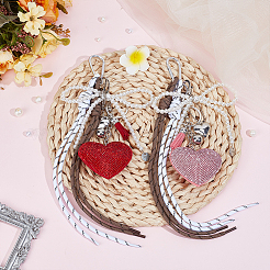 2Pcs 2 Colors Velvet Rhinestone Heart with Plastic Pearl Bowknot Pendant Decorations&nbsp;HJEW-DR00264