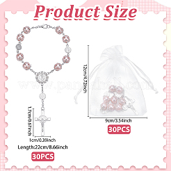 30Pcs Plastic Imitation Pearl Link Alloy Virgin Cross Charm Rosary Bracelets&nbsp;BJEW-WA0001-06