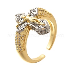 Brass Micro Pave Clear Cubic Zirconia Cuff Rings&nbsp;RJEW-U035-02GP-02