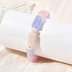 Dyed Natural Malaysia Jade Column and Shell Pearl Beaded Stretch Bracelets&nbsp;BJEW-JB14349-01