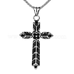 Vintage 304 Stainless Steel Double-Sided Viking Flower Cross Pendant Necklaces for Men Women&nbsp;WGAAC2B-01