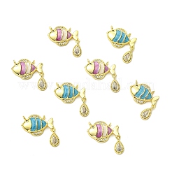 8Pcs 2 Colors Brass Micro Pave Cubic Zirconia Pendants&nbsp;KK-CJ0004-32