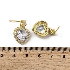 Brass Clear Cubic Zirconia Heart Dangle Stud Earrings&nbsp;EJEW-L261-021G