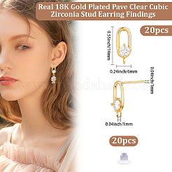 20Pcs Brass Pave Clear Cubic Zirconia Stud Earring Findings&nbsp;KK-BBC0023-21