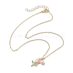 Alloy Enamel Tulip & Round Shell Pearl Pendants Necklaces&nbsp;NJEW-JN04786