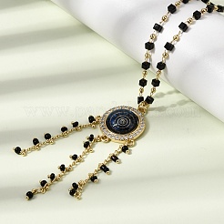 Boho Brass Resin Layered Tassel Evil Eye Pendant Necklaces&nbsp;NJEW-L014-02G