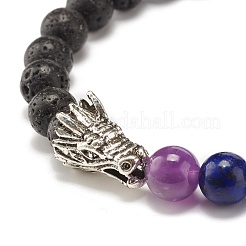 Natural Lava Rock Round Beads Stretch Bracelet&nbsp;BJEW-JB07455