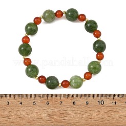 Christmas Dyed Natural Malaysia Jade & Carnelian & Brass Round Beaded Stretch Bracelets&nbsp;BJEW-TA00761