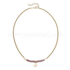 Electroplate Glass Faceted Rondelle Beaded Alloy Pendant 304 Stainless Steel Curb Chain Necklaces for Women&nbsp;NJEW-JN05764-04