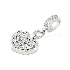 Brass Clear Cubic Zirconia Heart European Dangle Charms&nbsp;KK-Z090-04P