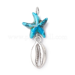 7Pcs 7 Styles Dyed Synthetic Turquoise Starfish & Alloy Sea Animals Pendants&nbsp;PALLOY-JF03754-04