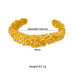 304 Stainless Steel & Clear Cubic Zirconia Cuff Bangles&nbsp;WGF2B1B-01