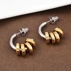 304 Stainless Steel Two Tone C-Shaped Stud Earrings&nbsp;EJEW-K268-78GP