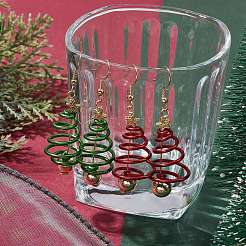 2 Pairs 2 Colors Christma Tree Electroplated Synthetic Non-magnetic Hematite & Aluminum Wire Dangle Earrings&nbsp;EJEW-JE05908